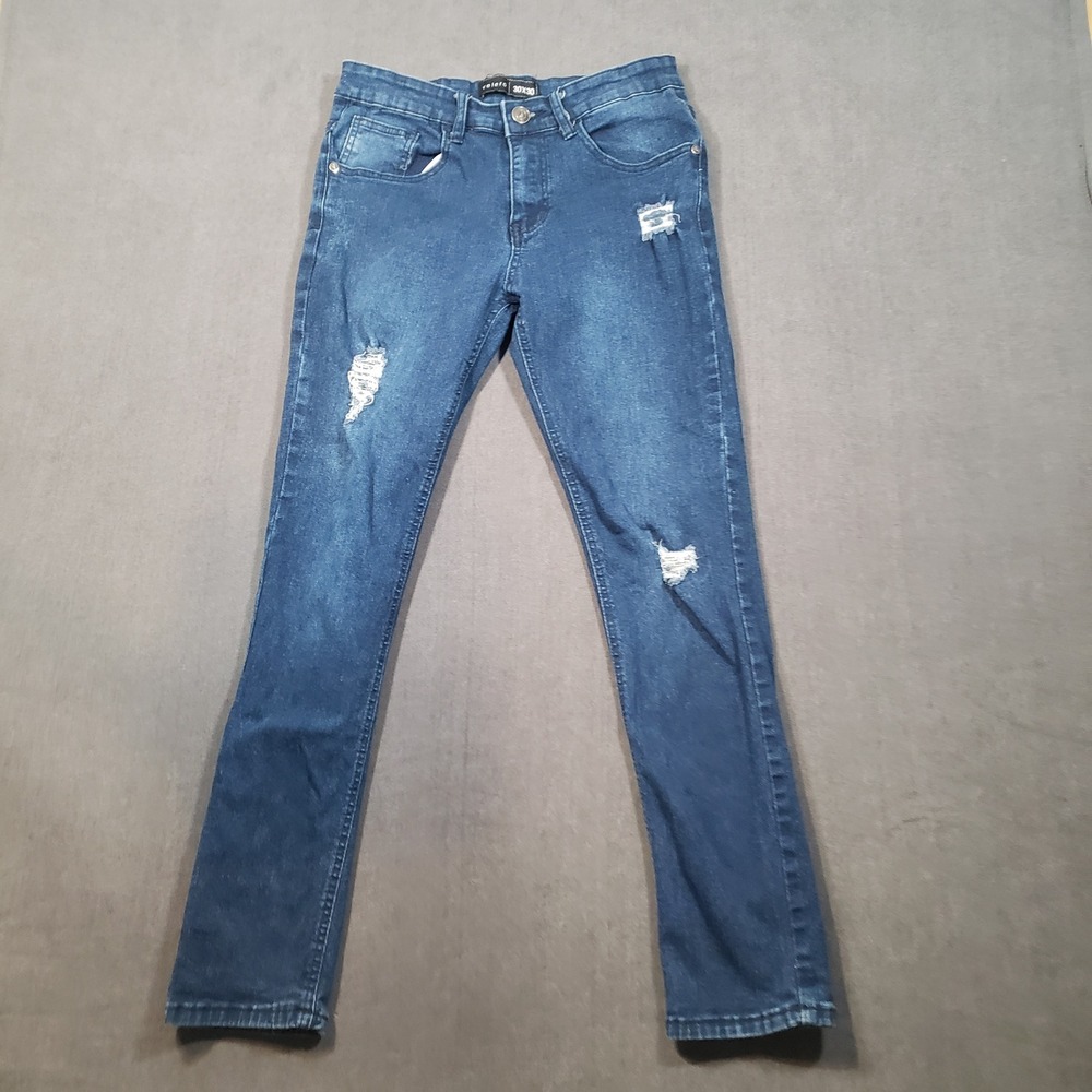 Velero Jeans Mens 30x30 Blue Distressed Slim Fit Stretch‎ Denim